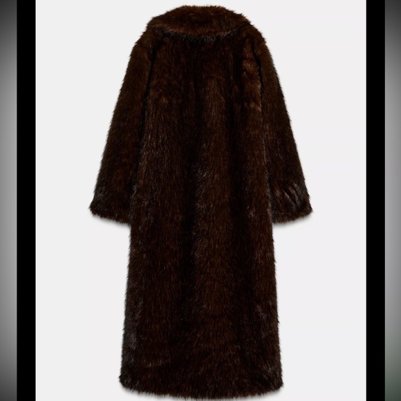 Zara Dark Brown Extra Long Faux Fur Jacket - Picture 2 of 10